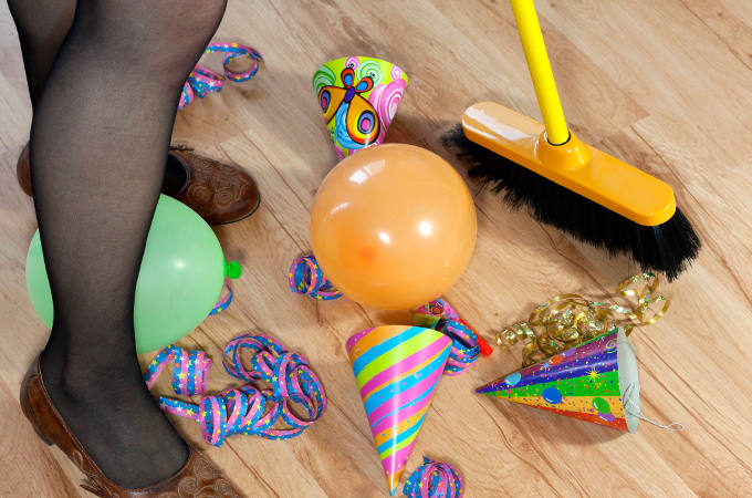 Mess after party and cleaning